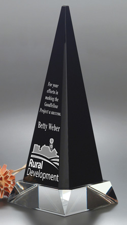 Black Optical Glass Obelisk on Crystal Base Art Glass Award